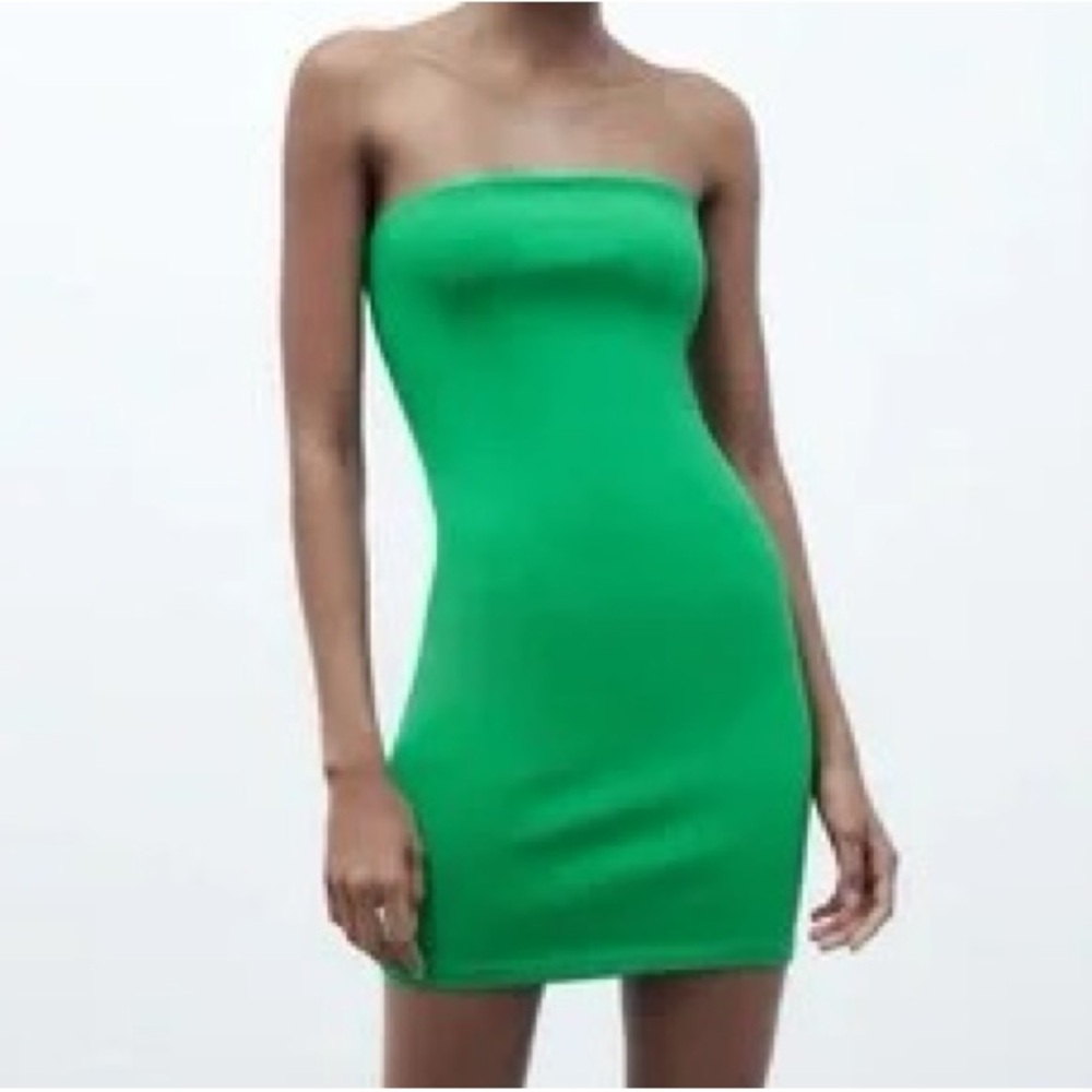 Zara Green Strapless Bodycon Dress for Night Out